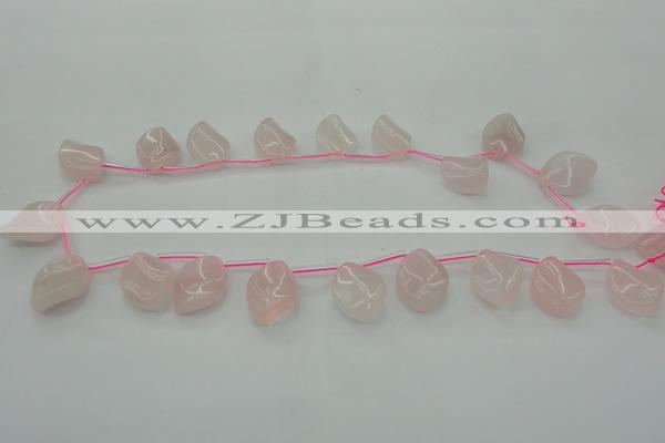 CRQ732 Top drilled 15*20mm twisted marquise rose quartz beads