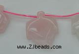 CRQ740 Top drilled 22*30mm carved leaf rose quartz beads