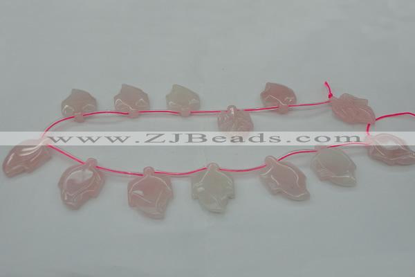 CRQ740 Top drilled 22*30mm carved leaf rose quartz beads