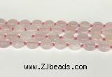 CRQ764 15.5 inches 14mm flat round rose quartz beads