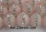 CRQ823 15.5 inches 12mm round rose quartz with rhinestone beads