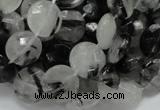 CRU03 15.5 inches 12mm faceted flat round black rutilated quartz beads