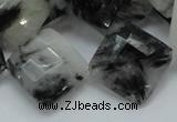 CRU09 15.5 inches 20*20mm faceted diamond black rutilated quartz beads