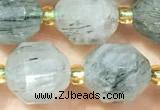 CRU1035 15 inches 9*10mm faceted green rutilated quartz beads wholesale