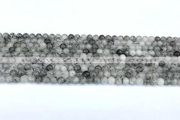 CRU1051 15 inches 4mm round black rutilated quartz beads