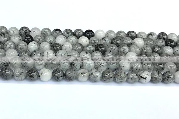 CRU1053 15 inches 8mm round black rutilated quartz beads