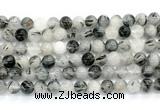 CRU1082 15.5 inches 8mm round black rutilated quartz gemstone beads
