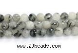 CRU1095 15.5 inches 14mm faceted round black rutilated quartz gemstone beads