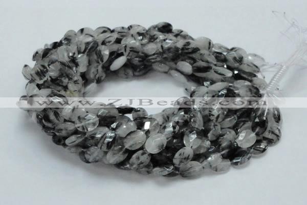 CRU14 15.5 inches 11*14mm faceted oval black rutilated quartz beads