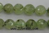 CRU154 15.5 inches 12mm faceted round green rutilated quartz beads