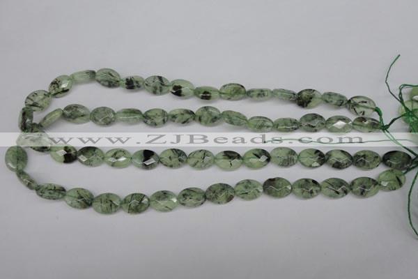 CRU188 15.5 inches 10*14mm faceted oval green rutilated quartz beads