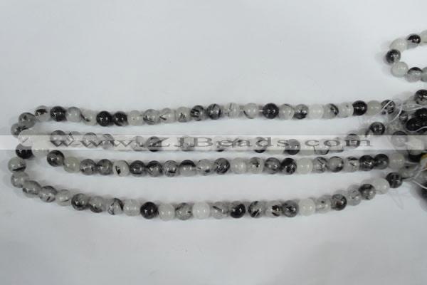 CRU303 15.5 inches 8mm round black rutilated quartz beads