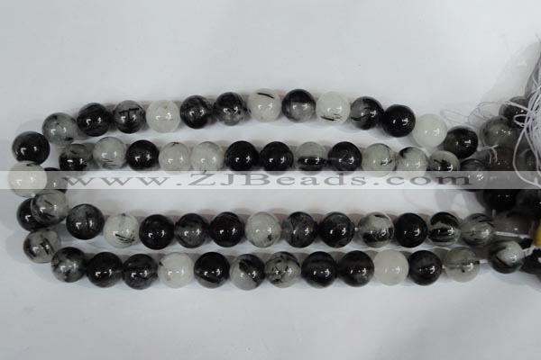CRU306 15.5 inches 14mm round black rutilated quartz beads