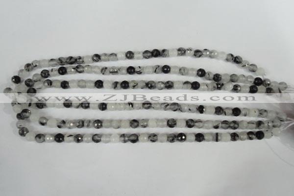 CRU312 15.5 inches 6mm faceted round black rutilated quartz beads