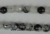 CRU313 15.5 inches 8mm faceted round black rutilated quartz beads