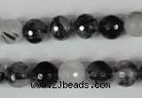 CRU314 15.5 inches 10mm faceted round black rutilated quartz beads