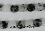 CRU338 15.5 inches 10mm flat round black rutilated quartz beads