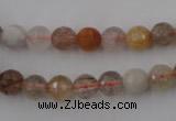 CRU402 15.5 inches 8mm faceted round Multicolor rutilated quartz beads