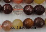 CRU415 15.5 inches 14mm faceted round Multicolor rutilated quartz beads
