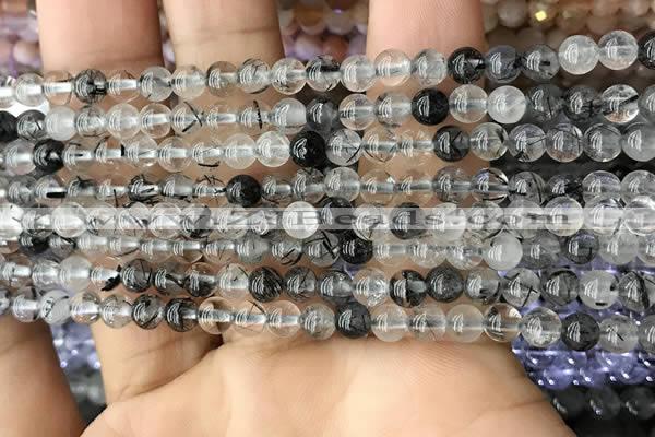CRU531 15.5 inches 4mm round black rutilated quartz beads