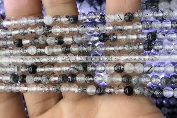 CRU535 15.5 inches 4mm round black rutilated quartz beads wholesale