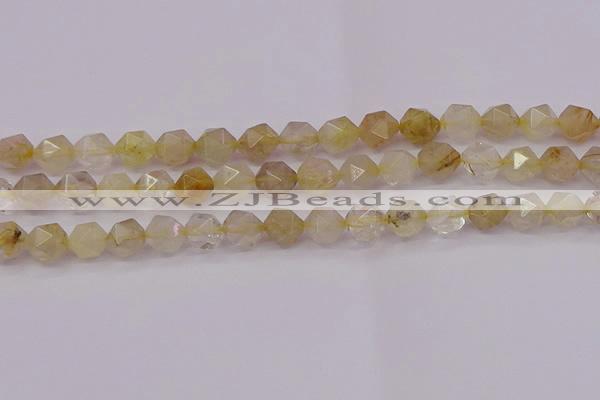 CRU623 15.5 inches 10mm faceted nuggets golden rutilated quartz beads