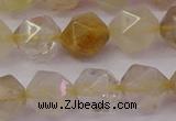 CRU624 15.5 inches 12mm faceted nuggets golden rutilated quartz beads