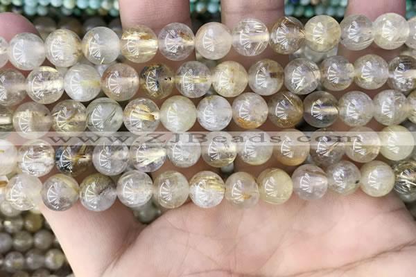 CRU637 15.5 inches 8mm round golden rutilated quartz beads