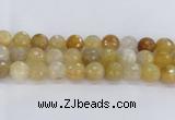 CRU671 15.5 inches 14mm faceted round golden rutilated quartz beads