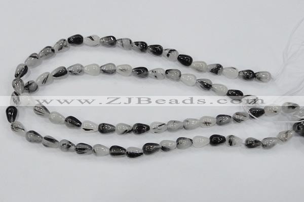 CRU68 15.5 inches 8*12mm teardrop black rutilated quartz beads