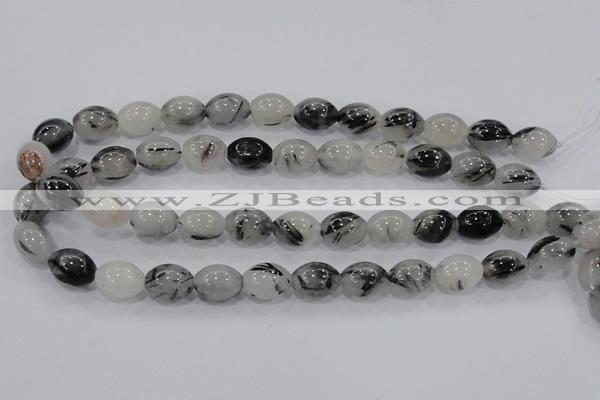 CRU72 15.5 inches 12*16mm rice black rutilated quartz beads wholesale