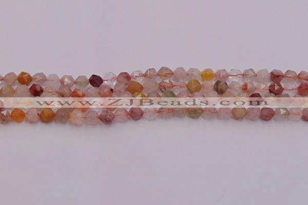 CRU776 15.5 inches 6mm faceted nuggets mixed rutilated quartz beads