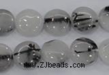 CRU80 15.5 inches 14mm flat round black rutilated quartz beads