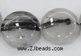 CRU83 15.5 inches 25mm flat round black rutilated quartz beads