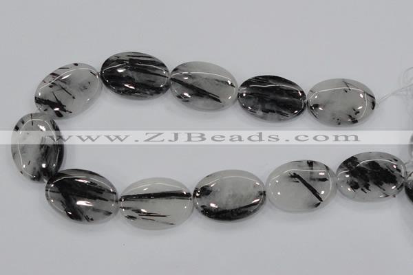 CRU90 15.5 inches 25*35mm oval black rutilated quartz beads wholesale