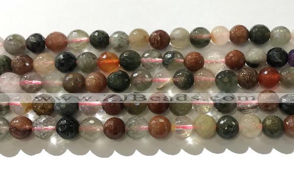 CRU912 15.5 inches 8mm faceted round mixed rutilated quartz beads