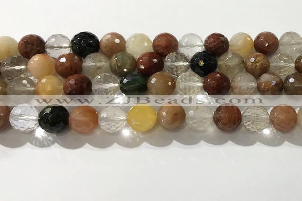 CRU914 15.5 inches 11mm faceted round mixed rutilated quartz beads