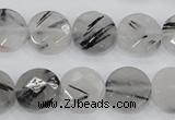CRU93 15.5 inches 14mm faceted coin black rutilated quartz beads