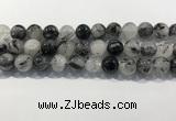 CRU932 15.5 inches 14mm round black rutilated quartz beads wholesale