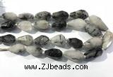 CRU941 13*18mm - 18*32mm faceted nuggets black rutilated quartz beads