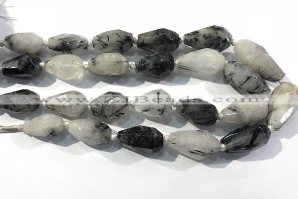 CRU941 13*18mm - 18*32mm faceted nuggets black rutilated quartz beads