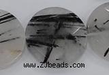 CRU95 15.5 inches 30mm faceted coin black rutilated quartz beads