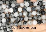 CRU959 15.5 inches 10mm faceted round black rutilated quartz beads
