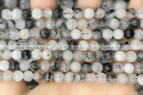 CRU961 15.5 inches 6mm round black rutilated quartz beads