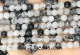 CRU966 15.5 inches 6mm faceted round black rutilated quartz beads