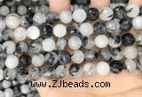 CRU968 15.5 inches 10mm faceted round black rutilated quartz beads