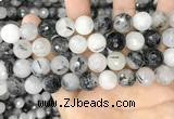 CRU969 15.5 inches 12mm faceted round black rutilated quartz beads