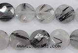 CRU97 15.5 inches 16mm faceted coin black rutilated quartz beads