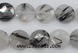 CRU97 15.5 inches 16mm faceted coin black rutilated quartz beads