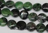CRZ24 15.5 inches 12mm flat round ruby zoisite gemstone beads